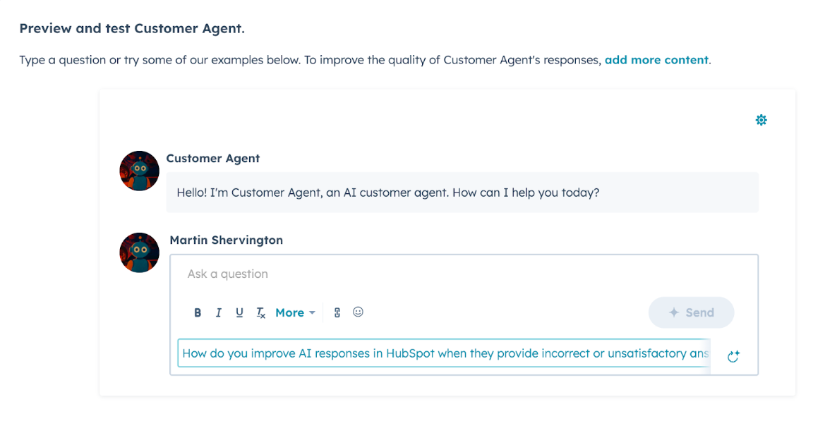 preview and test customer agent